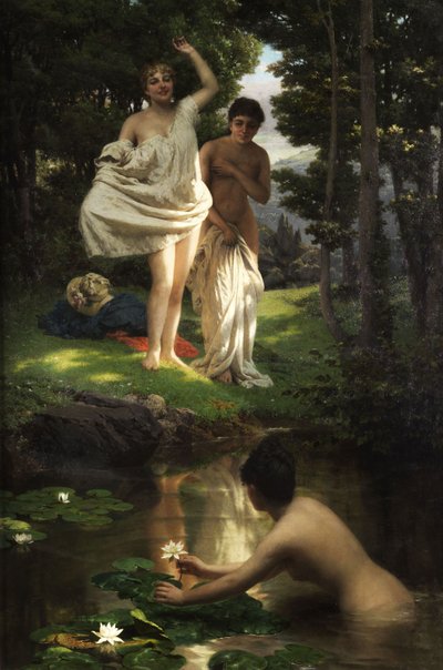 Young Girls Bathing at a Forest Spring by Raffaele Giannetti
